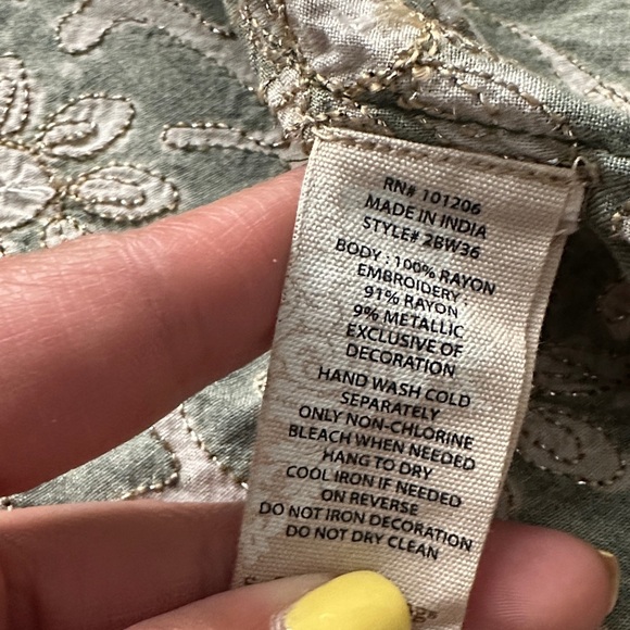 Soft Surroundings Soft Tariji Topper Green Gold Open Front Kimono Women’s M - Picture 11 of 13